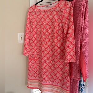 Cabana Life Coral & Pink  Patterned Long Sleeve Dress NWT